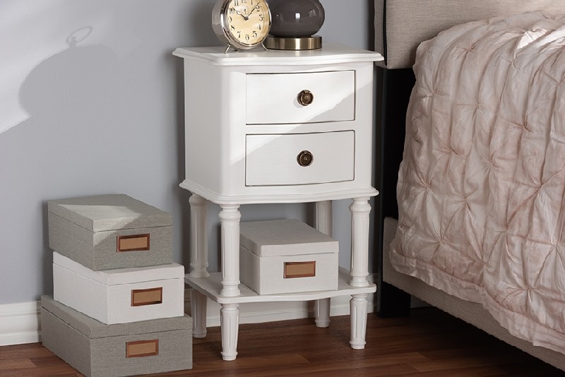 BAXTON STUDIO GLA5-WHITE-NS AUDREY 15 3/4 INCH COUNTRY COTTAGE FARMHOUSE TWO DRAWER NIGHTSTAND - WHITE