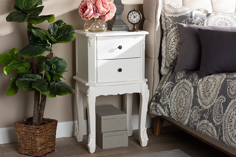 BAXTON STUDIO HL7A-A110-2 DW ET SOPHIA 16 1/2 INCH CLASSIC AND TRADITIONAL FRENCH WHITE FINISHED WOOD 2-DRAWER END TABLE