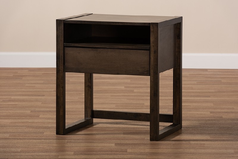 BAXTON STUDIO INICIO-NS INICIO 20 7/8 INCH MODERN AND CONTEMPORARY ONE DRAWER WOOD NIGHTSTAND - CHARCOAL BROWN