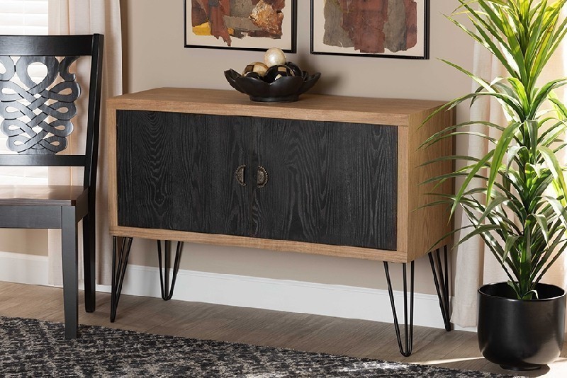 BAXTON STUDIO JY20A174-BLACK/WALNUT-CABINET DENALI 41 3/4 INCH MODERN AND CONTEMPORARY TWO-TONE WOOD AND METAL STORAGE CABINET - WALNUT BROWN AND BLACK