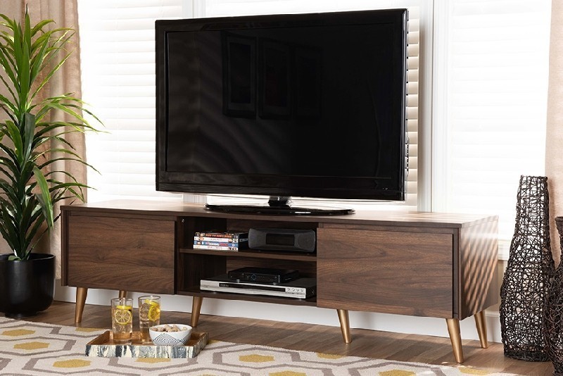 BAXTON STUDIO LV10TV1013WI-COLUMBIA/GOLD-TV LANDEN 63 INCH MID-CENTURY MODERN AND WOOD TV STAND - WALNUT BROWN AND GOLD