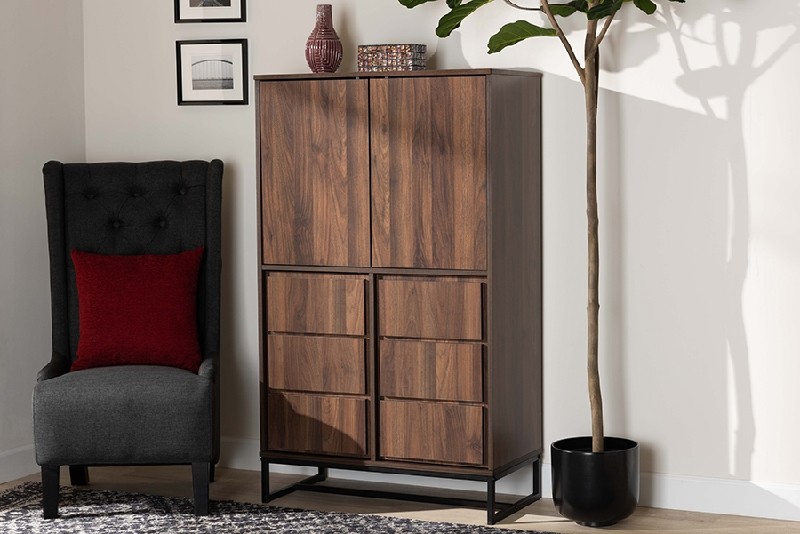 BAXTON STUDIO MPC8010-WALNUT-CABINET NEIL 31 1/2 INCH MODERN AND CONTEMPORARY WOOD AND METAL MULTIPURPOSE STORAGE CABINET - WALNUT BROWN AND BLACK