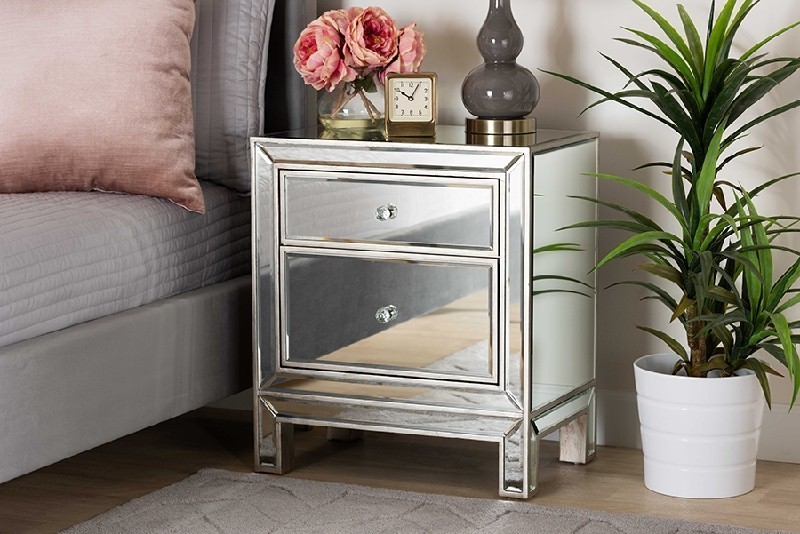 BAXTON STUDIO RXF-2393-ET FADRI 21 INCH CONTEMPORARY GLAM AND LUXE MIRRORED 2-DRAWER END TABLE