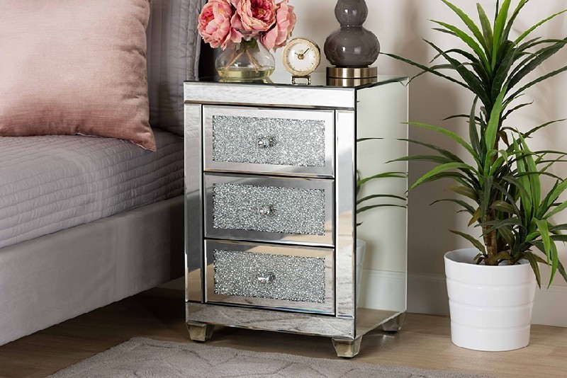 BAXTON STUDIO RXF-2439-ET RALSTON 18 INCH CONTEMPORARY GLAM AND LUXE MIRRORED 3-DRAWER END TABLE