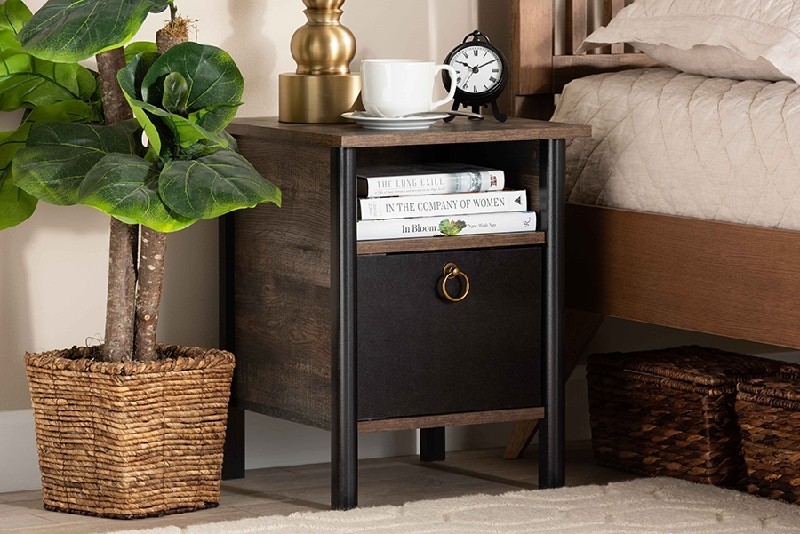 BAXTON STUDIO SM-NS3840-RUSTIC BROWN-NS VAUGHAN 15 3/4 INCH MODERN AND CONTEMPORARY TWO-TONE WOOD NIGHTSTAND - RUSTIC BROWN AND BLACK