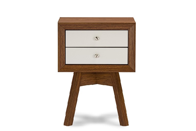 BAXTON STUDIO ST-005-AT WALNUT/WHITE WARWICK 17 3/4 INCH TWO-TONE AND MODERN ACCENT TABLE AND NIGHTSTAND - WALNUT AND WHITE