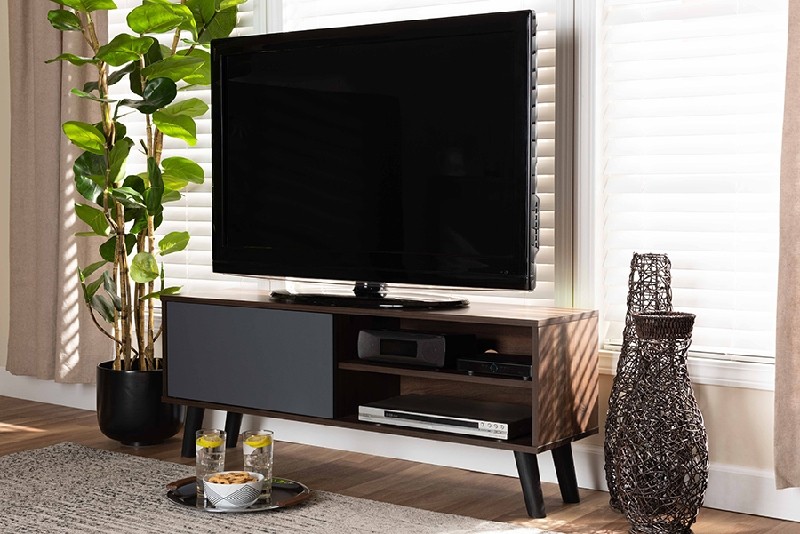 BAXTON STUDIO TV8009-WALNUT/GREY-TV MALLORY 47 1/4 INCH MODERN AND CONTEMPORARY TWO-TONE WOOD TV STAND - WALNUT BROWN, BLACK AND GREY