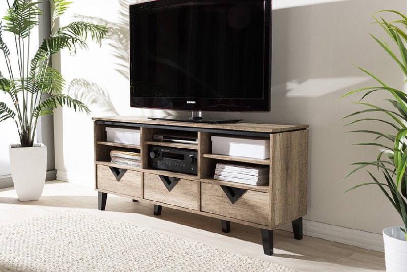 BAXTON STUDIO W-1515 WALES 55 INCH MODERN AND CONTEMPORARY WOOD TV STAND - LIGHT BROWN