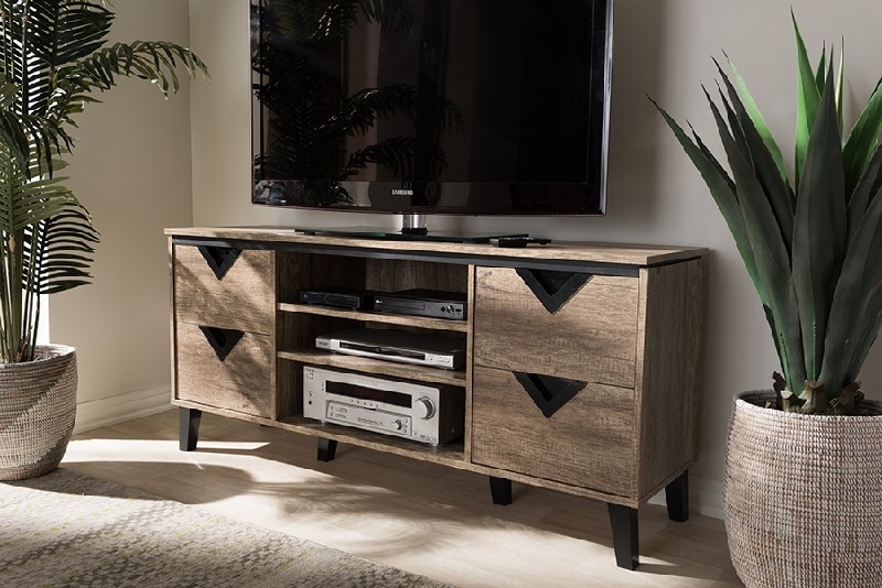 BAXTON STUDIO W-1516 BEACON 55 1/2 INCH MODERN AND CONTEMPORARY WOOD TV STAND - LIGHT BROWN