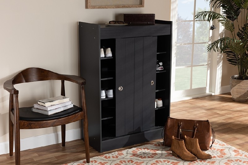 BAXTON STUDIO WI5377-DARK GREY LEONE 30 5/8 INCH MODERN AND CONTEMPORARY TWO DOOR WOOD ENTRYWAY SHOE STORAGE CABINET - CHARCOAL