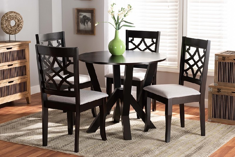 BAXTON STUDIO ALISA MODERN AND CONTEMPORARY FABRIC UPHOLSTERED AND WOOD FIVE PIECE DINING SET