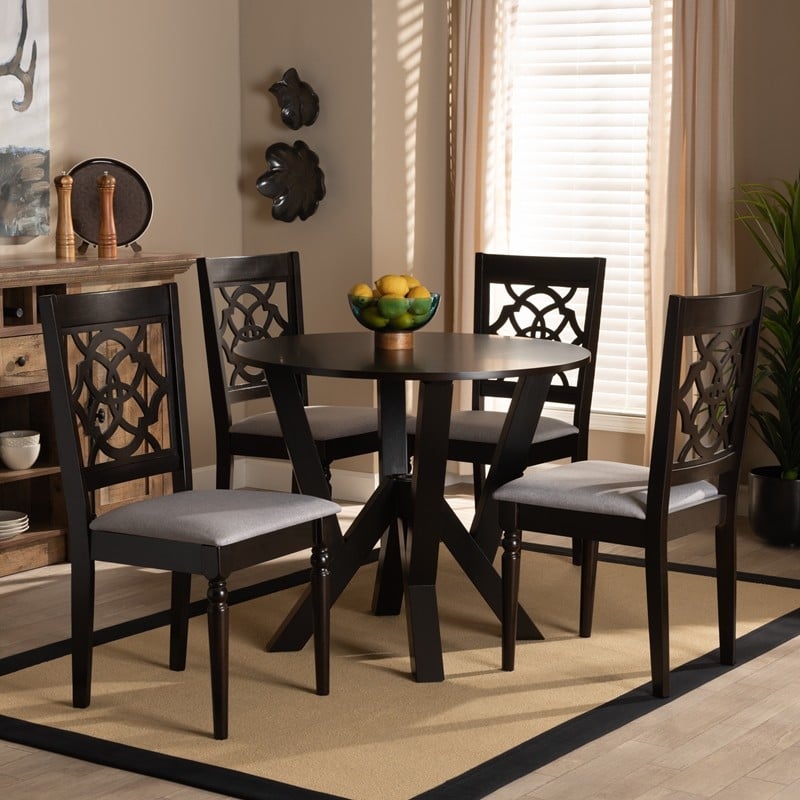 BAXTON STUDIO ALMA-GREY/DARK BROWN-5PC DINING SET ALMA MODERN AND CONTEMPORARY FABRIC UPHOLSTERED AND WOOD 5-PIECE DINING SET - GREY AND DARK BROWN