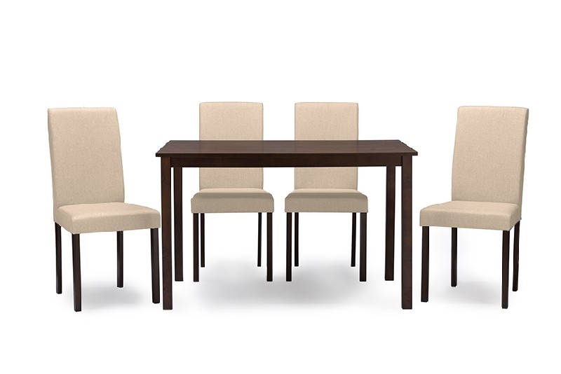 BAXTON STUDIO ANDREW 5 PC ANDREW CONTEMPORARY WOOD AND FABRIC FIVE PIECE DINING SET