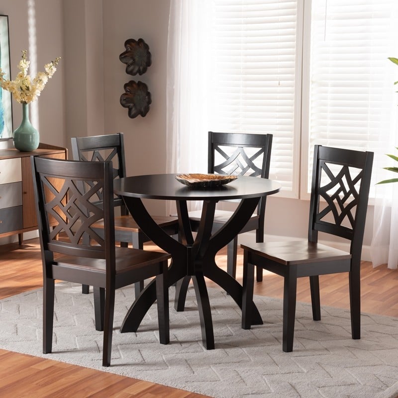 BAXTON STUDIO ANILA-DARK BROWN/WALNUT-5PC DINING SET ANILA MODERN AND CONTEMPORARY TWO-TONE WOOD 5-PIECE DINING SET - DARK BROWN AND WALNUT BROWN