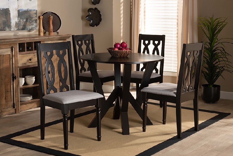 BAXTON STUDIO ANISE-5PC ANISE MODERN AND CONTEMPORARY FABRIC UPHOLSTERED AND WOOD FIVE PIECE DINING SET