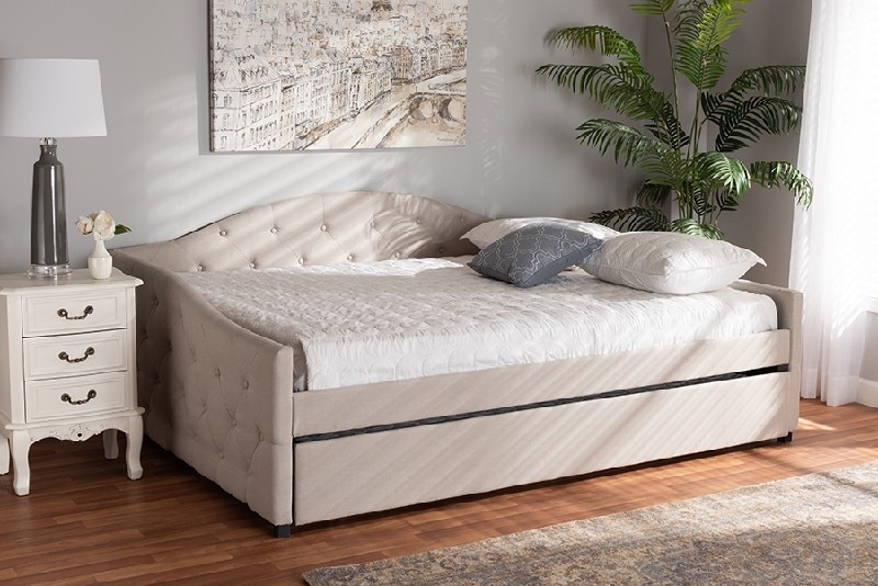 BAXTON STUDIO BECKER-F/T BECKER 83 1/8 INCH MODERN AND CONTEMPORARY TRANSITIONAL FABRIC UPHOLSTERED FULL SIZE DAYBED WITH TRUNDLE
