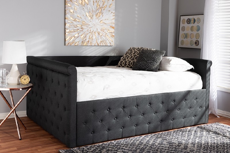 BAXTON STUDIO CF8825-C-Q AMAYA 89 3/4 INCH MODERN AND CONTEMPORARY FABRIC UPHOLSTERED QUEEN SIZE DAYBED