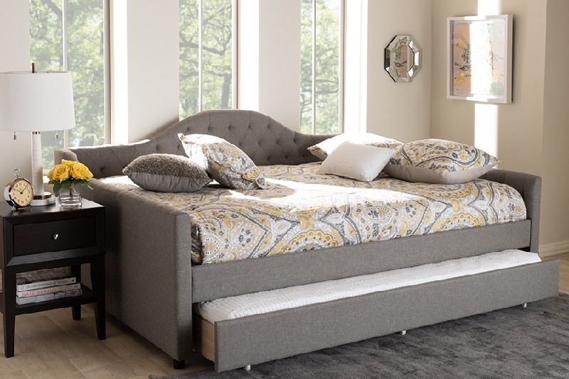BAXTON STUDIO CF8940-Q/T ELIZA 86 1/4 INCH MODERN AND CONTEMPORARY FABRIC UPHOLSTERED QUEEN SIZE DAYBED WITH TRUNDLE