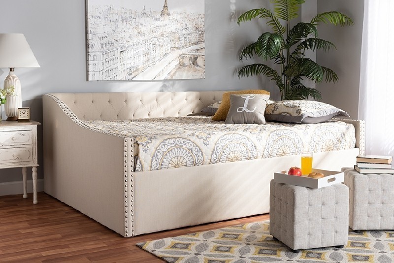 BAXTON STUDIO CF9046-B-F HAYLIE 81 INCH MODERN AND CONTEMPORARY FABRIC UPHOLSTERED FULL SIZE DAYBED