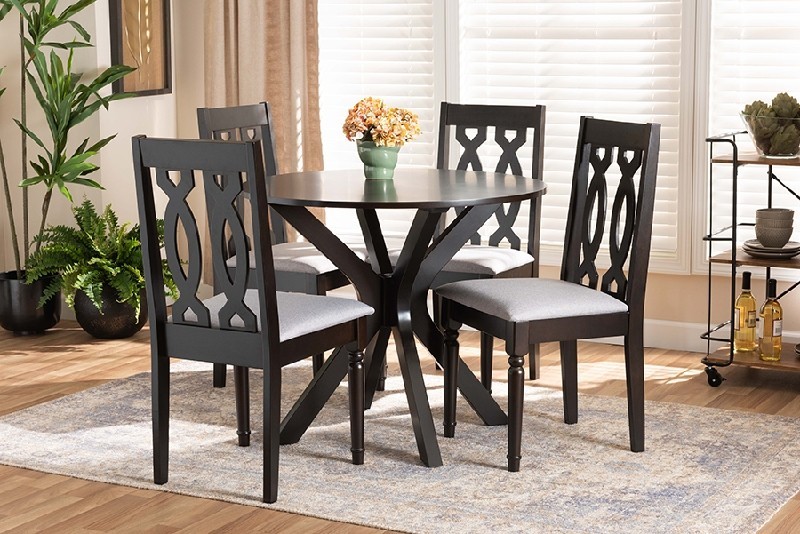 BAXTON STUDIO CALLIE MODERN AND CONTEMPORARY FABRIC UPHOLSTERED AND WOOD FIVE PIECE DINING SET