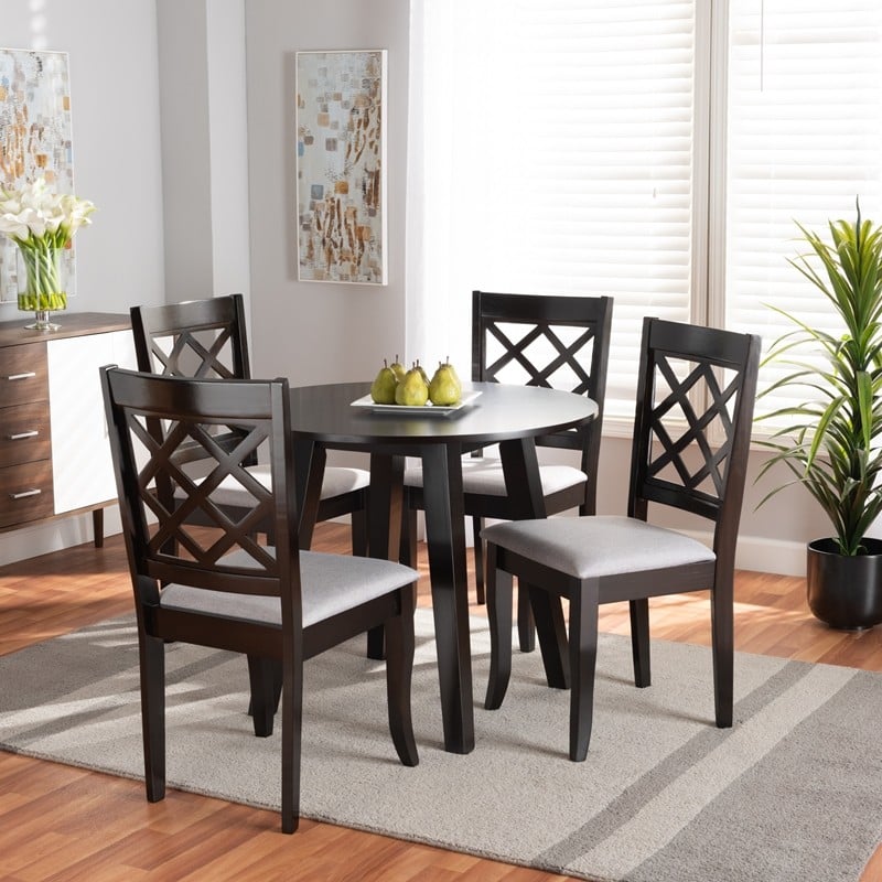 BAXTON STUDIO DAISY-GREY/DARK BROWN-5PC DINING SET DAISY MODERN AND CONTEMPORARY FABRIC UPHOLSTERED AND WOOD 5-PIECE DINING SET - GREY AND DARK BROWN