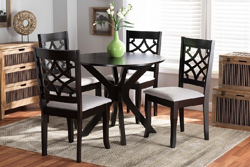 BAXTON STUDIO ELENA MODERN AND CONTEMPORARY FABRIC UPHOLSTERED AND WOOD FIVE PIECE DINING SET