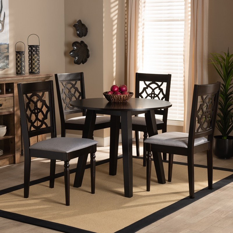 BAXTON STUDIO ELIZA-GREY/DARK BROWN-5PC DINING SET ELIZA MODERN AND CONTEMPORARY FABRIC UPHOLSTERED AND WOOD 5-PIECE DINING SET - GREY AND WALNUT BROWN