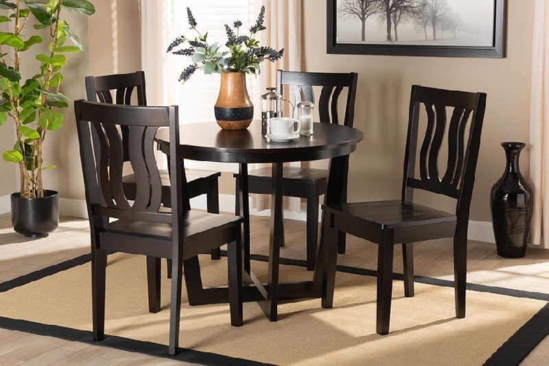 BAXTON STUDIO ELODIA MODERN AND CONTEMPORARY TRANSITIONAL WOOD FIVE PIECE DINING SET