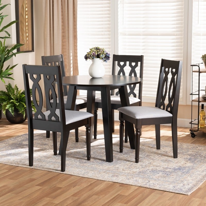 BAXTON STUDIO IMOGEN-GREY/DARK BROWN-5PC DINING SET IMOGEN MODERN AND CONTEMPORARY FABRIC UPHOLSTERED AND WOOD 5-PIECE DINING SET - GREY AND DARK BROWN