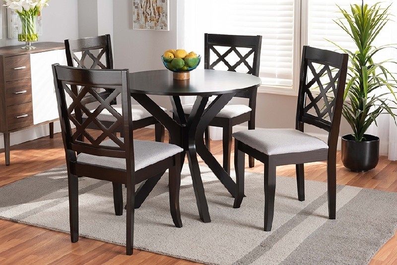 BAXTON STUDIO JANA MODERN AND CONTEMPORARY FABRIC UPHOLSTERED AND WOOD FIVE PIECE DINING SET
