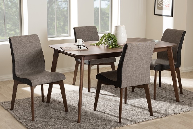 BAXTON STUDIO KIMBERLY-BROWN-5PC DINING SET KIMBERLY MID-CENTURY MODERN FABRIC FIVE PIECE DINING SET - BEIGE AND BROWN
