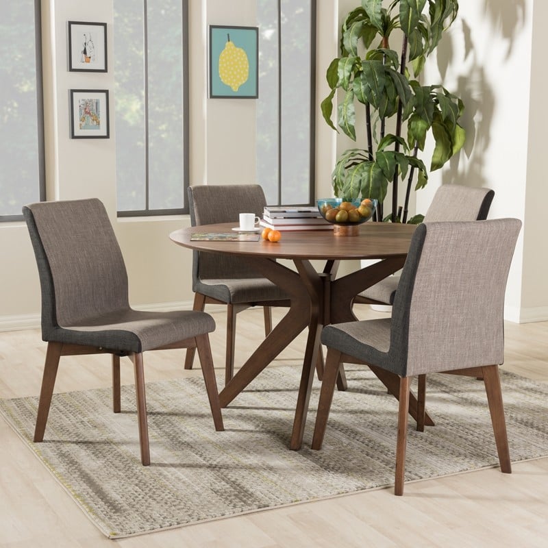 BAXTON STUDIO KIMBERLY-BROWN/WALNUT 5PC DINING SET KIMBERLY MID-CENTURY MODERN WOOD ROUND 5-PIECE DINING SET - WALNUT