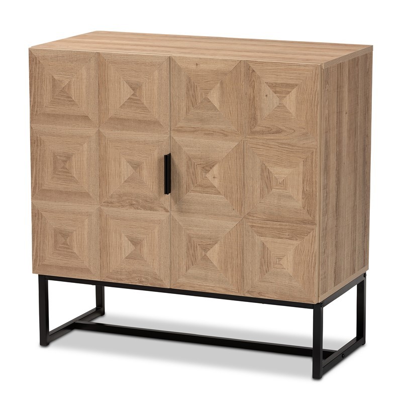 BAXTON STUDIO LC21020904-Tan Wood-Cabinet DARIEN 31 1/2 INCH MODERN AND CONTEMPORARY WOOD AND METAL 2-DOOR STORAGE CABINET - NATURAL BROWN AND BLACK