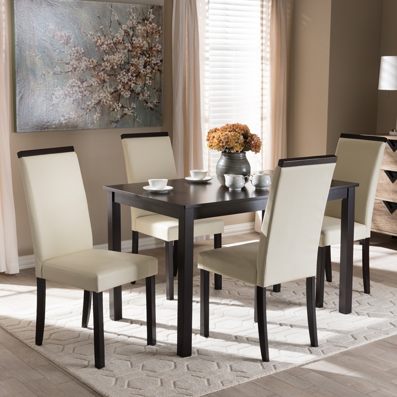 BAXTON STUDIO LW120-CREAM-DC/LW12758R53-5PC-DINING SET DAVENEY MODERN AND CONTEMPORARY FAUX LEATHER UPHOLSTERED 5-PIECE DINING SET - CREAM
