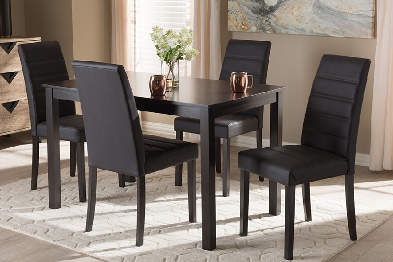 BAXTON STUDIO LW22/LW12758R53-5PC-DINING SET LORELLE MODERN AND CONTEMPORARY FAUX LEATHER UPHOLSTERED FIVE PIECE DINING SET - BROWN