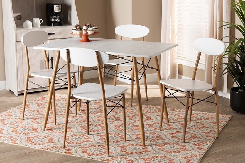 BAXTON STUDIO LY-N0537A-5PC DINING SET WAYNE MODERN AND CONTEMPORARY AND METAL WITH FIVE PIECE DINING SET - WHITE AND WALNUT