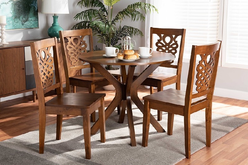 BAXTON STUDIO LIESE-WALNUT-5PC DINING SET LIESE MODERN AND CONTEMPORARY TRANSITIONAL WOOD WITH FIVE PIECE DINING SET - WALNUT BROWN