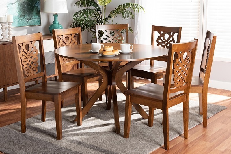 BAXTON STUDIO LIESE-WALNUT-7PC DINING SET LIESE MODERN AND CONTEMPORARY TRANSITIONAL WOOD WITH SEVEN PIECE DINING SET - WALNUT BROWN