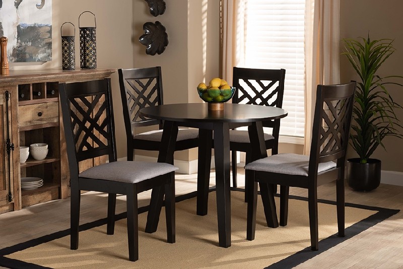 BAXTON STUDIO LILLY MODERN AND CONTEMPORARY FABRIC UPHOLSTERED AND WOOD FIVE PIECE DINING SET