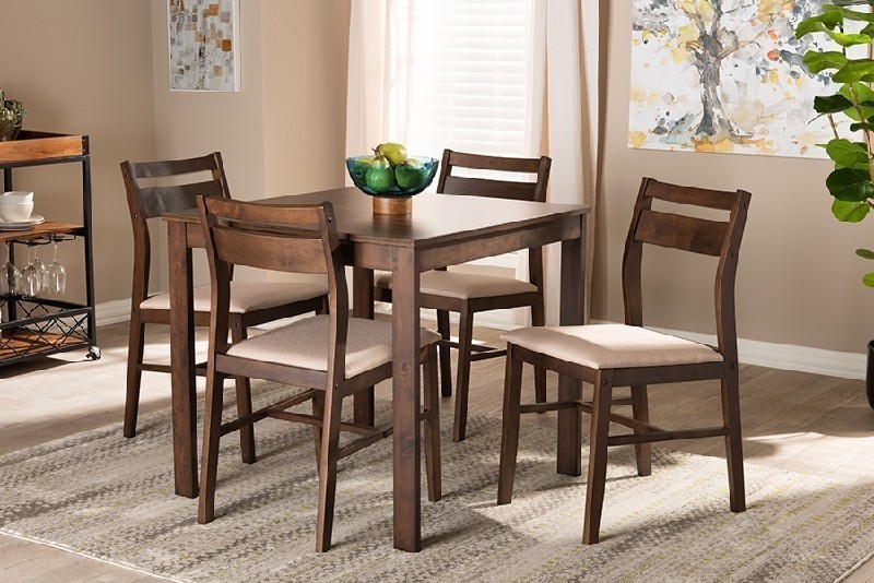 BAXTON STUDIO LOVY MODERN AND CONTEMPORARY FABRIC UPHOLSTERED FIVE PIECE WOOD DINING SET