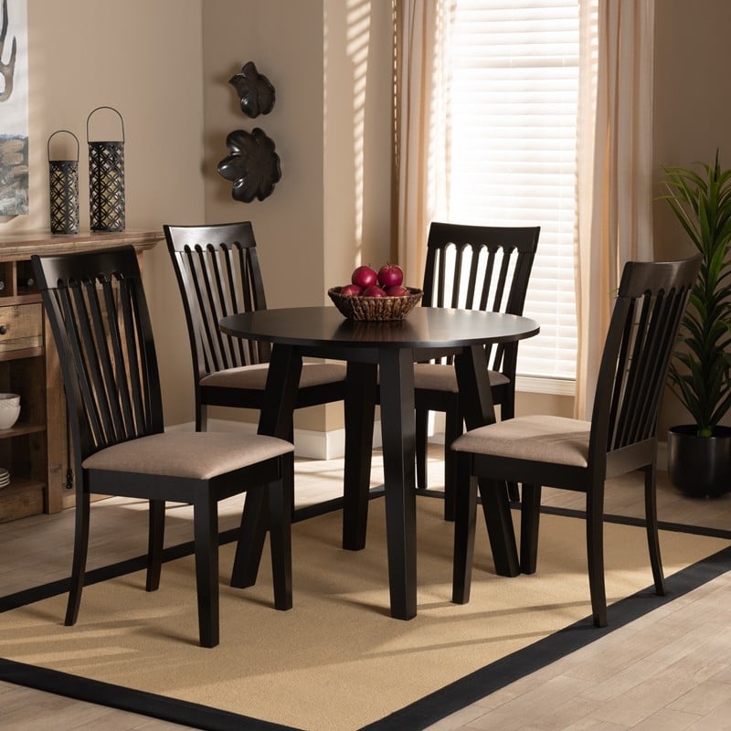 BAXTON STUDIO MAISIE-SAND/DARK BROWN-5PC DINING SET MAISIE MODERN AND CONTEMPORARY FABRIC UPHOLSTERED AND WOOD 5-PIECE DINING SET - SAND AND DARK BROWN