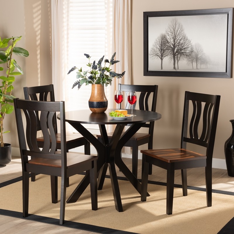 BAXTON STUDIO MARE-DARK BROWN/WALNUT-5PC DINING SET MARE MODERN AND CONTEMPORARY TRANSITIONAL TWO-TONE WOOD 5-PIECE DINING SET - DARK BROWN AND WALNUT BROWN