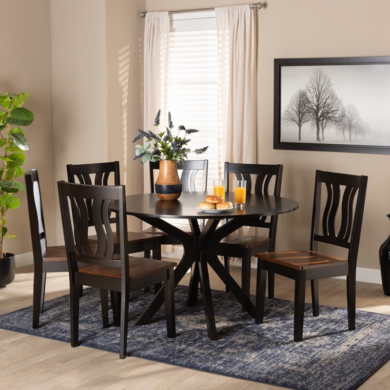 BAXTON STUDIO MARE-DARK BROWN/WALNUT-7PC DINING SET MARE MODERN AND CONTEMPORARY TRANSITIONAL TWO-TONE WOOD 7-PIECE DINING SET - DARK BROWN AND WALNUT BROWN