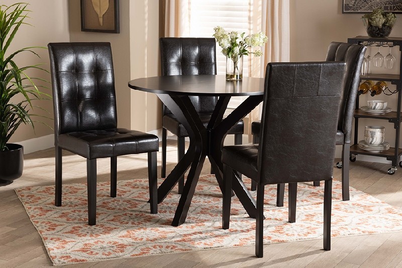 BAXTON STUDIO MARIE-DARK BROWN-5PC DINING SET MARIE MODERN AND CONTEMPORARY FAUX LEATHER UPHOLSTERED AND WOOD WITH FIVE PIECE DINING SET - DARK BROWN