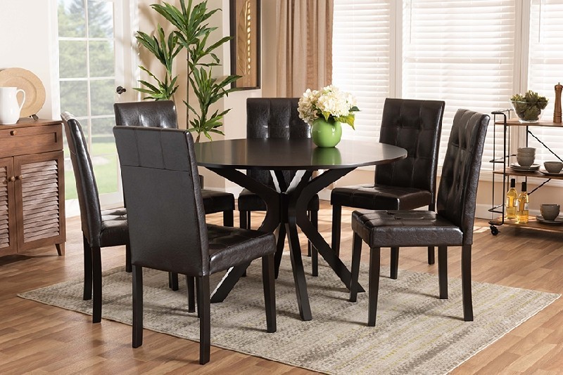 BAXTON STUDIO MARIE-DARK BROWN-7PC DINING SET MARIE MODERN AND CONTEMPORARY FAUX LEATHER UPHOLSTERED AND WOOD WITH SEVEN PIECE DINING SET - DARK BROWN