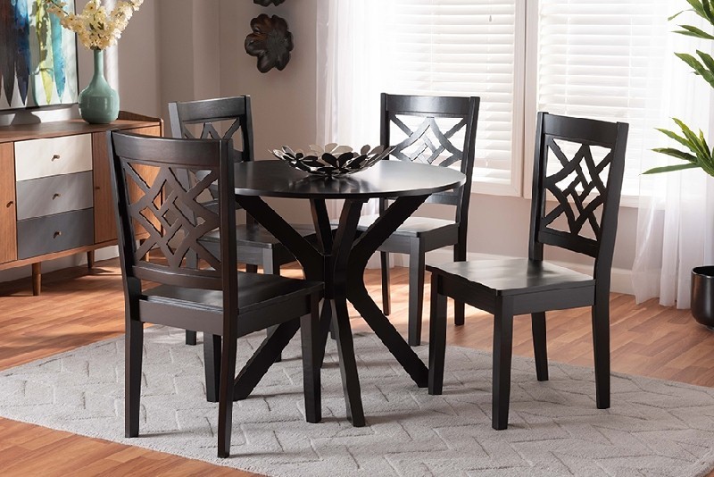 BAXTON STUDIO MIELA-5PC MIELA MODERN AND CONTEMPORARY DARK BROWN FINISHED WOOD FIVE PIECE DINING SET