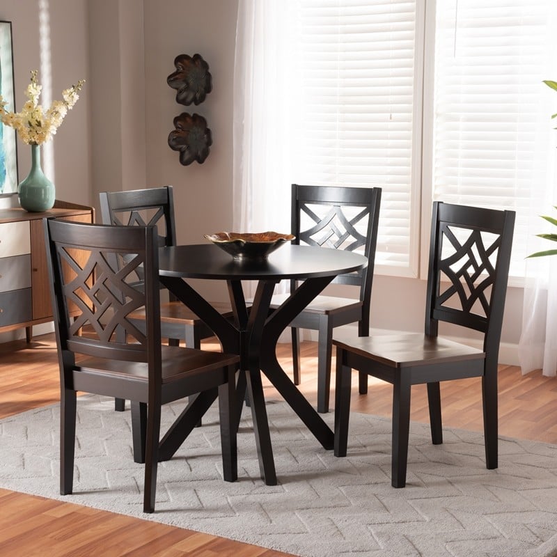 BAXTON STUDIO MIELA-DARK BROWN/WALNUT-5PC DINING SET MIELA MODERN AND CONTEMPORARY TWO-TONE WOOD 5-PIECE DINING SET - DARK BROWN AND WALNUT BROWN