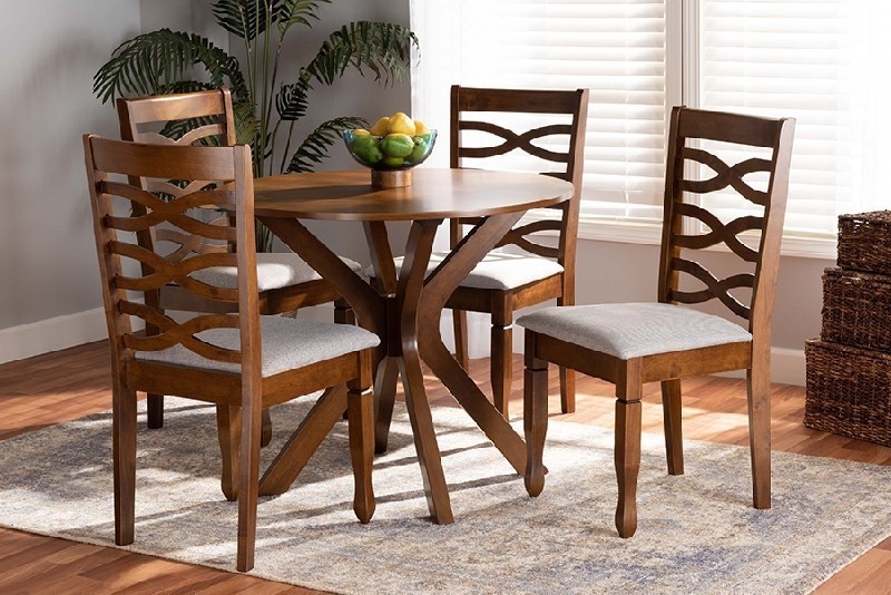 BAXTON STUDIO MILA-GREY/WALNUT-5PC DINING SET MILA MODERN AND CONTEMPORARY FABRIC UPHOLSTERED AND WOOD WITH FIVE PIECE DINING SET - GREY AND WALNUT BROWN