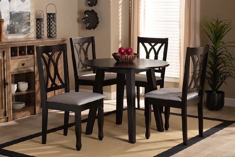 BAXTON STUDIO MILLIE MODERN AND CONTEMPORARY FABRIC UPHOLSTERED AND WOOD FIVE PIECE DINING SET