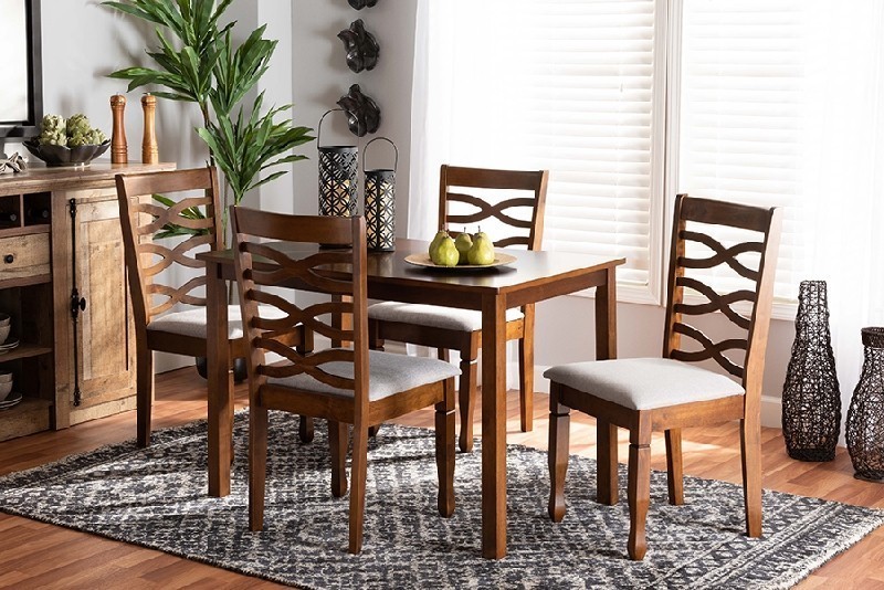 BAXTON STUDIO MIRNA-GREY/WALNUT-5PC DINING SET MIRNA MODERN AND CONTEMPORARY FABRIC UPHOLSTERED AND WOOD WITH FIVE PIECE DINING SET - GREY AND WALNUT BROWN